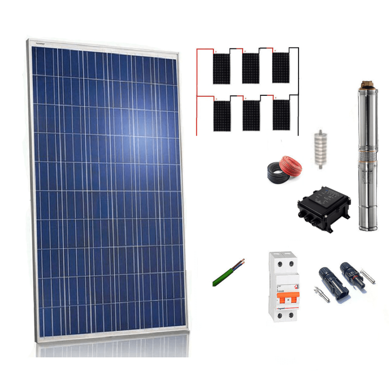 Kit solar Bombeo 1100w / 1.5cv Caudal max. 3300 Litros/hora Altura 106 metros