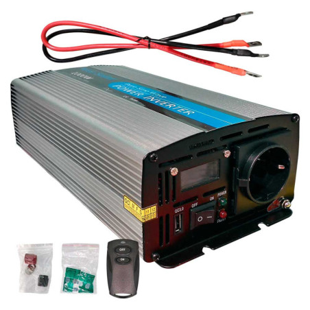 Inversor solar 1000w 12v Onda pura LCD + Mando + Cables de 16mm2 WccSolar
