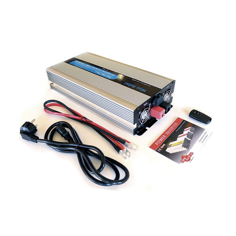 Inversor solar 1000w 12v Onda pura LCD+Mando+Cables+Cargador
