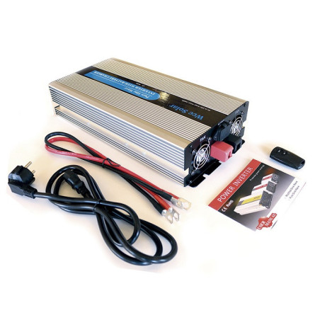 Inversor solar 1000w 12v Onda pura LCD+Mando+Cables+Cargador