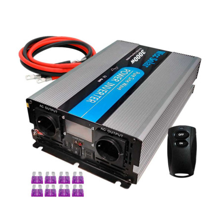 Inversor solar 3000w 24v Onda pura LCD + Mando + Cables de 16mm2 WccSol
